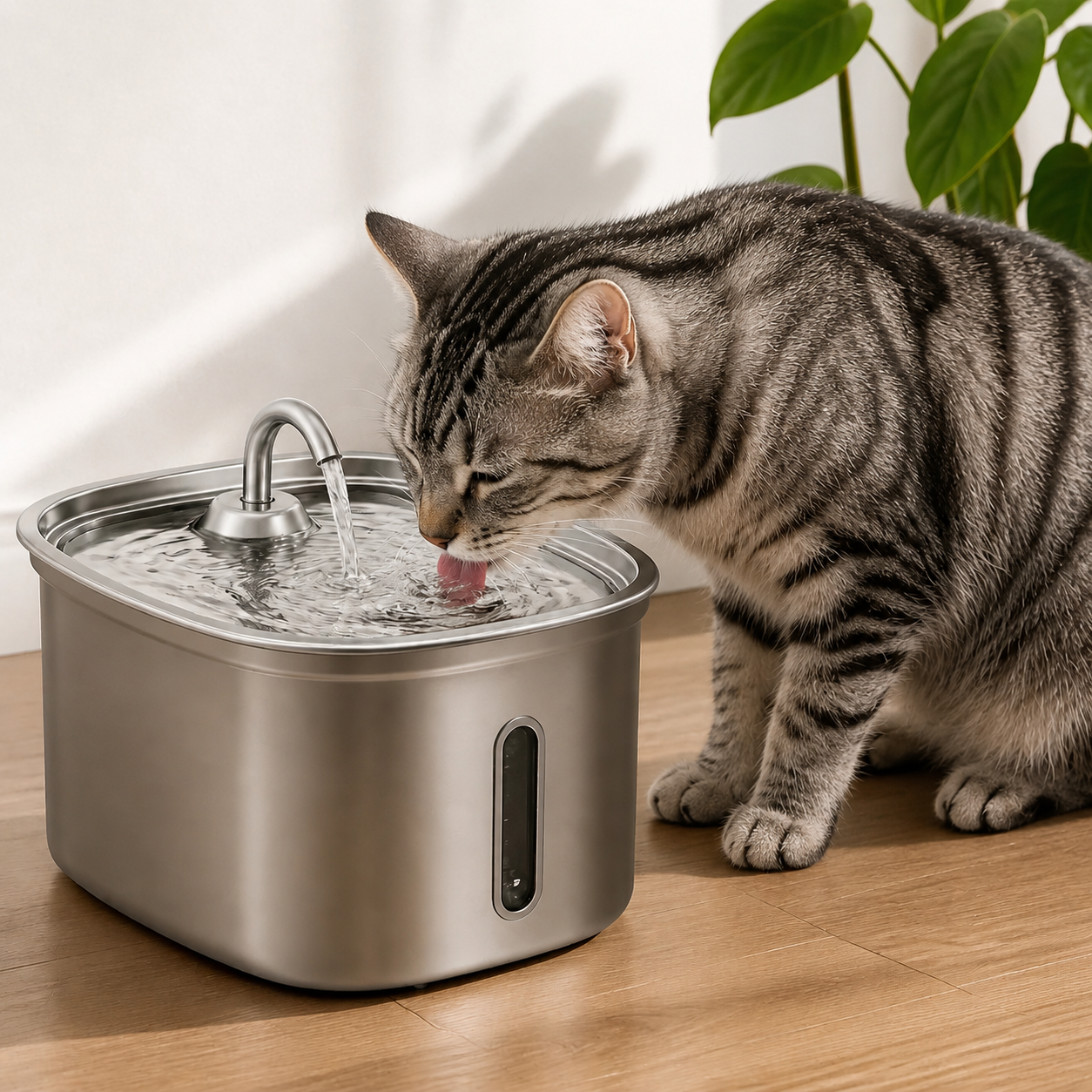 3.2L Stainless Steel Cat Water Fountain With 6 Filters & 3 Sponges
