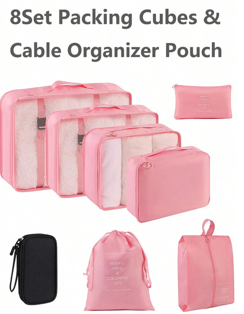 8 Set Packing Cubes& Travel Cable Organizer Pouch Set