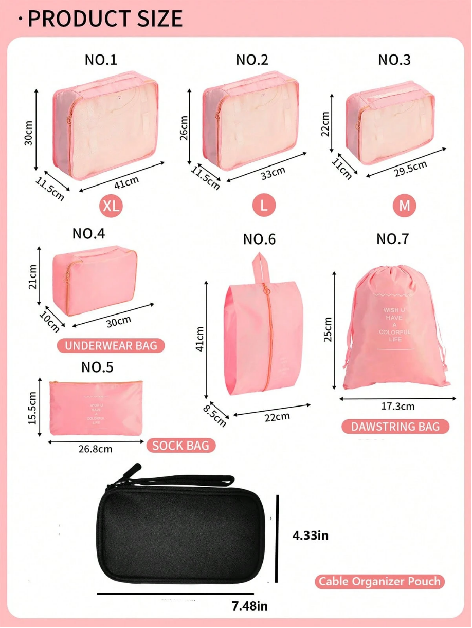 8 Set Packing Cubes& Travel Cable Organizer Pouch Set